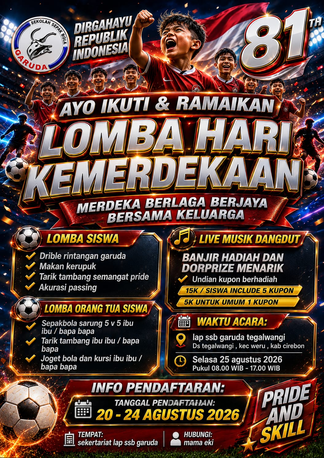 SSB Garuda Gelar Lomba Hari Kemerdekaan, Usung Tema “Merdeka Berlaga, Berjaya Bersama Keluarga”